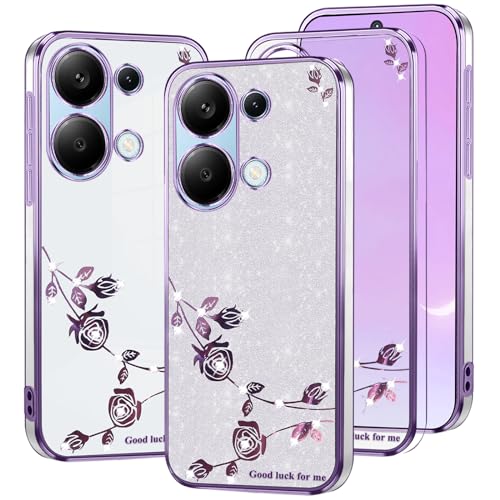 Kainevy Schutzhülle für Xiaomi Redmi Note 13 4G, Glitzer, ästhetisches Blumenmuster, für Damen und Mädchen, glitzernde Schutzhülle, Silikon, stoßfest, Diamant-Bling, niedliches luxuriöses Design von Kainevy