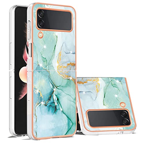 Kainevy für Samsung Galaxy Z Flip 4 Hülle Aesthetic mit Marmor Design Rosa Handyhülle Samsung Z Flip 4 Durchsichtig Glitzer Schutzhülle Dünn Kratzfest Stoßfest Case (Rubingrün) von Kainevy