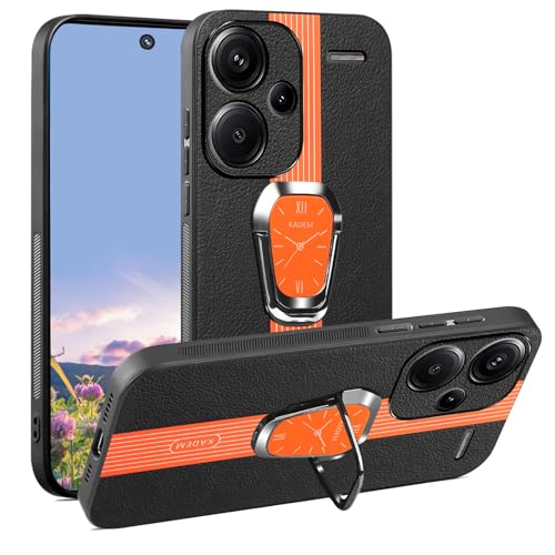 Kainevy für Xiaomi Redmi Note 13 Pro Plus 5G Hülle mit Metall Ring Ständer, Weiches Silikon Stoßfest Xiaomi Redmi Note 13 Pro Plus Hülle Langlebig Leder Luxus Schutzhülle (Orange) von Kainevy