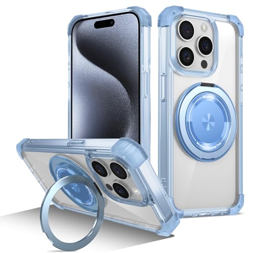 Kainevy für iPhone 13 Pro Hülle Durchsichtig Magnetische mit Ständer, Militärischer Stoßfest Handyhülle iPhone 13 Pro Schwarz Silikon Dünn Klar Case für Mädchen Junge (Blau) von Kainevy