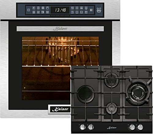 Kaiser Olan Herd-Set EH 6306 R + KCG 6394, Elektro Einbaubackofen,Edelstahl,79L 15 Fkt. Grill Air fryer Full Touch + Einbau Gaskochfeld 60cm, Schwarz Glas, Einbau Herd, 3,8kW WOK, Erdgas, Propangas von Kaiser