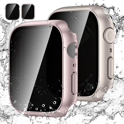 [2Stück] Kamita Privatsphäre Hülle für Apple Watch Series 9/8/7 45mm Schutzhülle mit Hartglas Displayschutzfolie, Wasserdicht PC Bumper Case Anti-Spy Gehäuse für iWatch9/iWatch8 (Sternenlicht+Rosa) von Kamita
