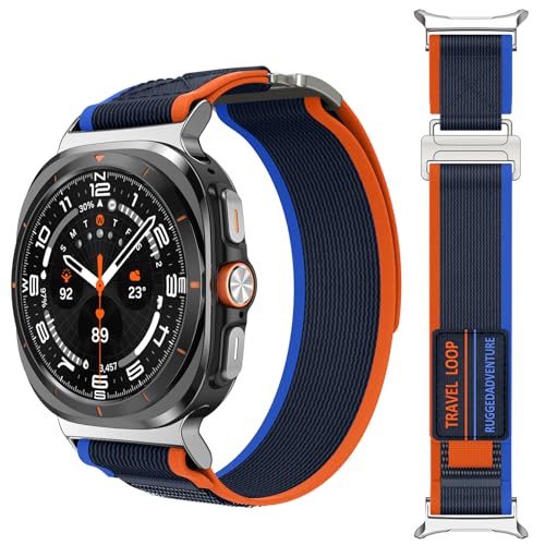 Kamita Nylon Sportarmband für Samsung Galaxy Watch Ultra, Verstellbare Elastisch Sport Armbänder für Damen Herren, Geflochtenes Trail Loop Ersatzarmbänder für Samsung Watch Ultra 47mm (Orange-Blau) von Kamita