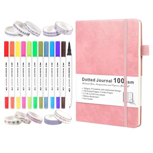 Kangtm Dotted Journal Kit - Pinselmarker mit Spitzen, Washi Tape und Schablonen für Frauen, MäNner und Jugendliche, Rosa von Kangtm