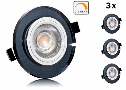 3er LED Einbaustrahler Set mit Marken GU10 LED Spot Kanlux IQ LEDIM 7,5 Watt DIMMBAR schwarzes Kristallglas rund 40 Watt Ersatz von Kanlux