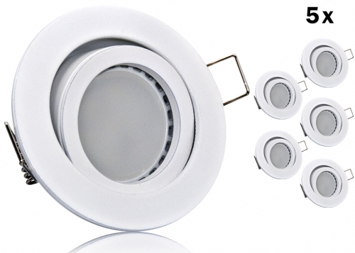 5er LED Einbaustrahler Set mit Marken GU10 LED Spot Kanlux Tomi 5 Watt Alu-Druckgu? Rund Wei? Klickverschlu? von Kanlux