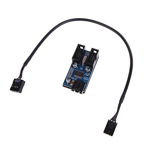 Kaohxzklcn 9-poliger USB-Header-Stecker, 1 auf 2 Buchsen, Verlängerungskabel, Karte, Desktop, 9-poliger USB-Hub, USB 2.0, 9-poliger Stecker, Adapter, Konverter, 9-poliger USB-Header-Stecker, 1 auf 2 von Kaohxzklcn