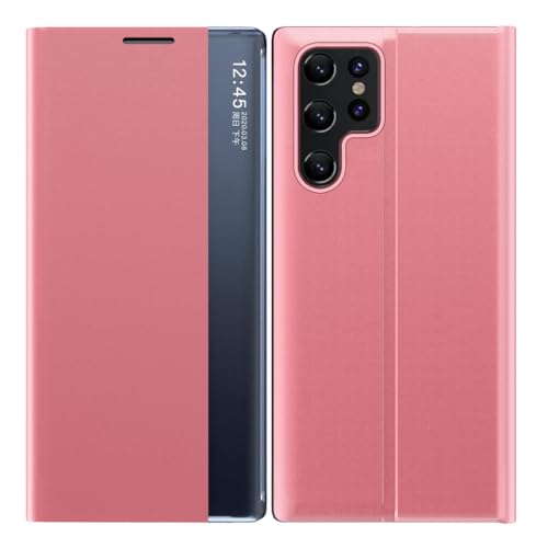 KarFRi Hülle für Samsung Galaxy S24 Ultra/S24 Plus/S24, Slim Leder Case mit Fenster View Funktion und Smart Hibernation Flip Stoßfeste Schutzhülle, Rosa, S24 von KarFRi