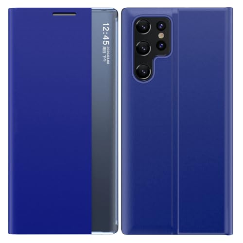 KarFRi Schutzhülle für Samsung Galaxy S24 Ultra/S24 Plus/S24, schlanke Lederhülle mit Sichtfenster und Smart Hibernation Flip Stoßfeste Schutzhülle, Blau, S24 Plus von KarFRi