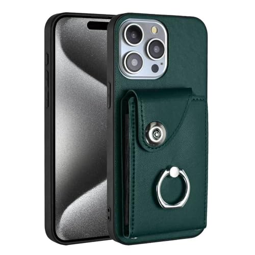 KarFRi Wallet Case für iPhone 15 Pro Max/15 Pro/15 Plus/15, Business-Lederhülle mit Kartenfach und Standring, stoßfeste Objektivschutzhülle, Grün, 15 Plus von KarFRi