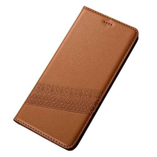 KarFRi Wallet Cover für Samsung Galaxy S24 Ultra/S24 Plus/S24, Echtlederhülle, Objektivschutz mit Kartenschlitz, Magnetklappe, Orange, S24 Plus von KarFRi