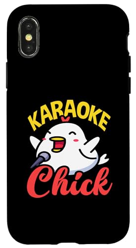 Hülle für iPhone X/XS Karaoke Chick Lustiger Cartoon Vogel Mikrofon Singen Musik von Karaoke Musik Enthusiasten Party Spaß Liebhaber