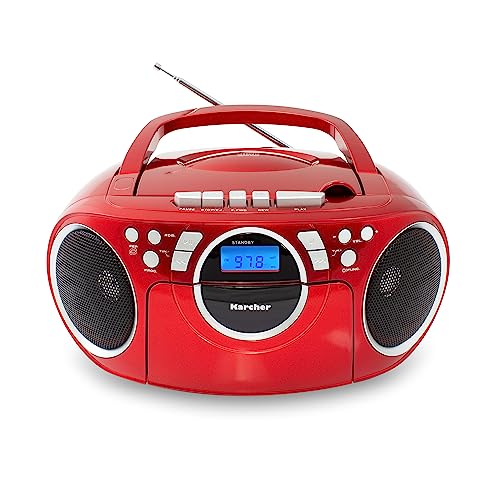 Karcher RR 5042-R tragbares CD Radio/Boombox mit CD-Player und Kassettenspieler (UKW, Batterie-/Netzbetrieb, AUX-In) rot von Karcher