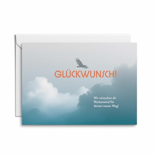 Kartenkaufrausch 4er Set Glückwunschkarten inkl. Umschlag plus Einleger mit Text Glückwunsch Wir wünschen dir Rückenwind für deinen neuen Weg: Modern, hochwertig und nachhaltig von Kartenkaufrausch