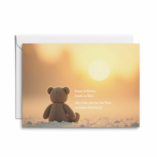 Süße Geburtstagskarte Sonne im Herzen Freude im Blick Alles Liebe und nur das Beste: schön gestaltete sonnige Karte mit Teddy plus Einleger perfekt für persönliche Botschaften von Kartenkaufrausch