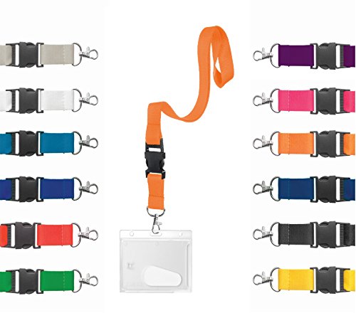 Karteo Ausweishülle Hartplastik mit Schlüsselband orange [1 Stück] Kartenhülle horizontal und Ausweishalter Lanyard Kartenhalter mit Karabinerhaken von Karteo