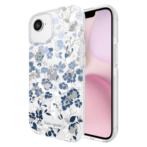 kate spade new york Schutzhülle für iPhone 16E (2025) / 15 / 14 / 13 – kompatibel mit MagSafe – Designer-Handyhülle – Blumenbeet Blaue Edelsteine von Kate Spade New York