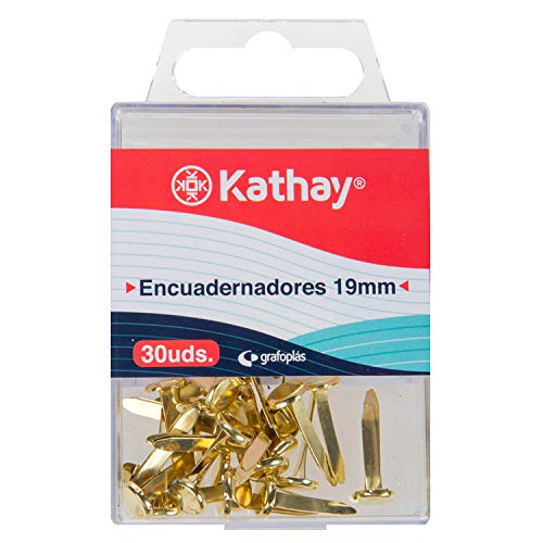 Kathay 86400765 Box mit 30 Metallheftern, goldfarben, 19 mm, ideal für Schul- und Dokumente von Kathay