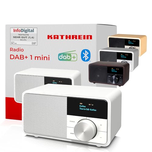 Kathrein DAB+ 1 Mini I DAB Plus Radio mit Akku I Digitalradio DAB+ & UKW mit Bluetooth, Aux 3,5mm I Küchenradio, Badradio I Tragbares Radio als Lautsprecher für Streaming I Retrodesign in Weiß von Kathrein