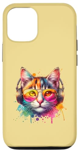 Hülle für iPhone 13 Retro Katzen mit Kopfhörern und Sonnenbrille Vintage Cat von Katze Farben Retro Motiv Geschenke Coole Katzen