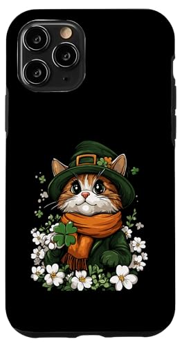 Hülle für iPhone 11 Pro Kleeblatt Deko Frauen Männer Kinder St Patricks Day Katze von Katze St Patricks Day Kostüm Irland Damen Herren