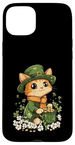 Hülle für iPhone 15 Plus Kleeblatt Deko Frauen Männer Kinder St Patricks Day Katze von Katze St Patricks Day Kostüm Irland Damen Herren