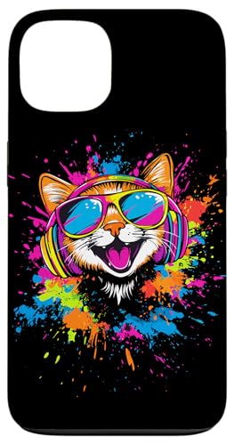 Hülle für iPhone 13 Katze Sonnenbrille Kopfhörer Bunt Regenbogen Musik Katzen von Katzen Motive für Katzen Liebhaber & Cat Mom