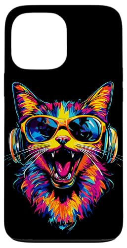 Hülle für iPhone 13 Pro Max Katze Sonnenbrille Kopfhörer Bunt Regenbogen Musik Katzen von Katzen Motive für Katzen Liebhaber & Cat Mom