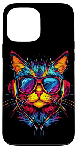 Hülle für iPhone 13 Pro Max Katze Sonnenbrille Kopfhörer Bunt Regenbogen Musik Katzen von Katzen Motive für Katzen Liebhaber & Cat Mom