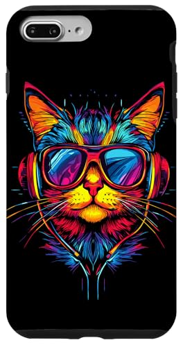 Hülle für iPhone 7 Plus/8 Plus Katze Sonnenbrille Kopfhörer Bunt Regenbogen Musik Katzen von Katzen Motive für Katzen Liebhaber & Cat Mom