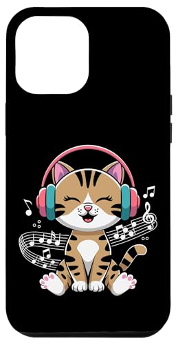 Hülle für iPhone 12 Pro Max Musik Katze mit Kopfhörer und Notenschlüssel Musiker Music von Katzen Musikschule Rock Klassik Music Designs