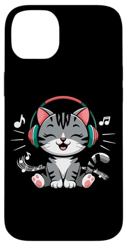 Hülle für iPhone 14 Plus Musik Katze mit Kopfhörer und Notenschlüssel Musiker Music von Katzen Musikschule Rock Klassik Music Designs