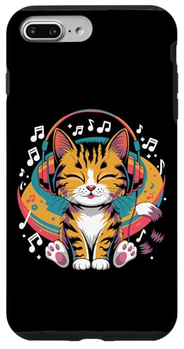 Hülle für iPhone 7 Plus/8 Plus Musik Katze mit Kopfhörer und Notenschlüssel Musiker Music von Katzen Musikschule Rock Klassik Music Designs