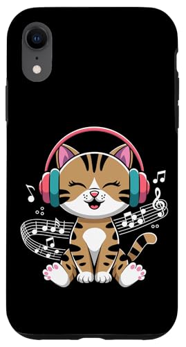 Hülle für iPhone XR Musik Katze mit Kopfhörer und Notenschlüssel Musiker Music von Katzen Musikschule Rock Klassik Music Designs