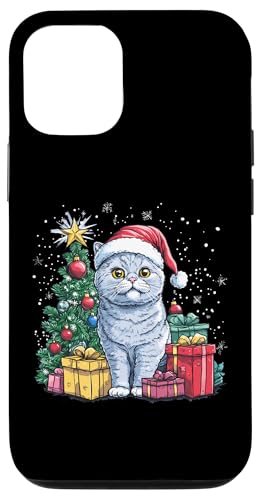 Hülle für iPhone 12/12 Pro Weihnachtskatze mit Weihnachtsmütze- Britisch-Kurzhaar-Katze von Katzen Weihnachten Kater Design Shop