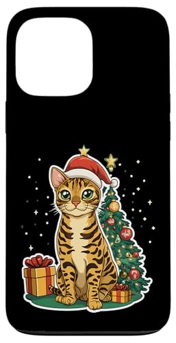 Hülle für iPhone 13 Pro Max Weihnachtskatze mit Weihnachtsmütze - Bengalkatze von Katzen Weihnachten Kater Design Shop