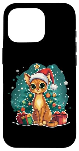 Hülle für iPhone 16 Pro Weihnachtskatze mit Weihnachtsmütze - Abessinierkatze von Katzen Weihnachten Kater Design Shop