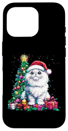 Hülle für iPhone 16 Pro Weihnachtskatze mit Weihnachtsmütze - Perserkatze von Katzen Weihnachten Kater Design Shop