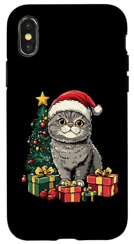 Hülle für iPhone X/XS Weihnachtskatze mit Weihnachtsmütze- Britisch-Kurzhaar-Katze von Katzen Weihnachten Kater Design Shop