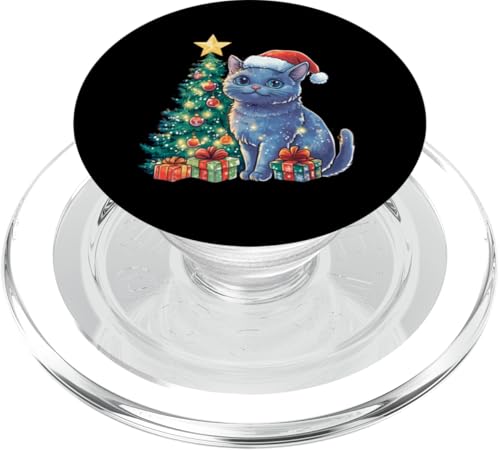 Weihnachtskatze mit Weihnachtsmütze - Russisch Blau Katze PopSockets PopGrip für MagSafe von Katzen Weihnachten Kater Design Shop