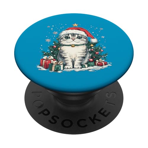 Weihnachtskatze mit Weihnachtsmütze Schottische Faltohrkatze PopSockets Klebender PopGrip von Katzen Weihnachten Kater Design Shop