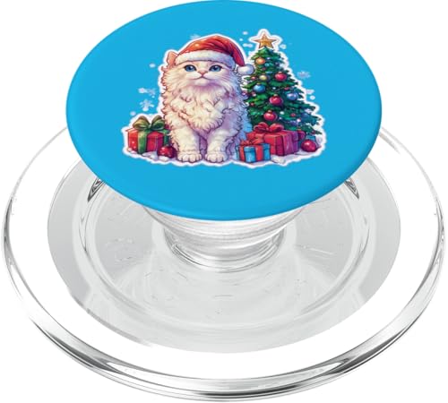 Weihnachtskatze mit Weihnachtsmütze - Türkische Angorakatze PopSockets PopGrip für MagSafe von Katzen Weihnachten Kater Design Shop