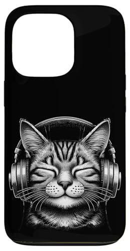 Hülle für iPhone 13 Pro Katze mit Kopfhörern, Tiermotiv, Kätzchen von Katzenportrait, Musikalische Katze Katzenliebhaber