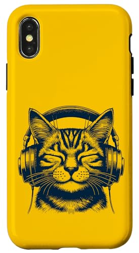 Hülle für iPhone X/XS Katze mit Kopfhörern, Tiermotiv, Kätzchen von Katzenportrait, Musikalische Katze Katzenliebhaber