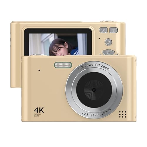 Kavolet 4K-Digitalkamera, 48 MP Digitale Videokamera, 16-facher Digitalzoom, Gesichtserkennung, Bewegungserkennung, Integrierte Blitzbatterie, Taschenkamera für und Jugendliche (Gold) von Kavolet