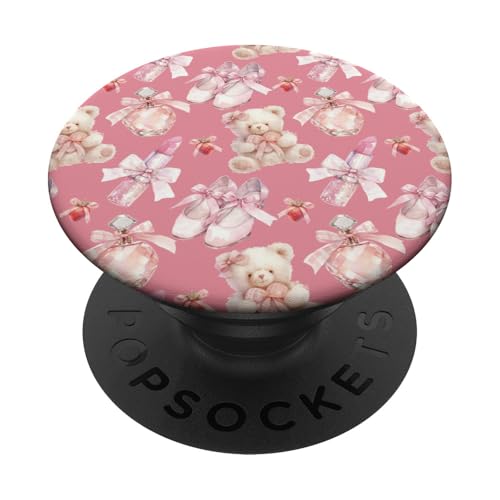 Balletttänzer-Design mit Bären, Schuhen in Flamingo-Rosa PopSockets mit austauschbarem PopGrip von Kawaii-Ballerina-Muster, rosa Bär, Kokettenband