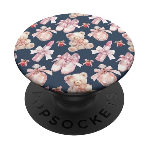 Balletttänzer-Design mit Bären, Schuhen in adrettem PopSockets mit austauschbarem PopGrip von Kawaii-Ballerina-Muster, rosa Bär, Kokettenband