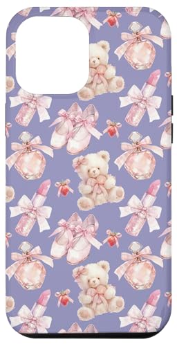 Hülle für iPhone 12 Pro Max Balletttänzer-Design mit Bären, Schuhen in Lavendelviolett von Kawaii-Ballerina-Muster, rosa Bär, Kokettenband