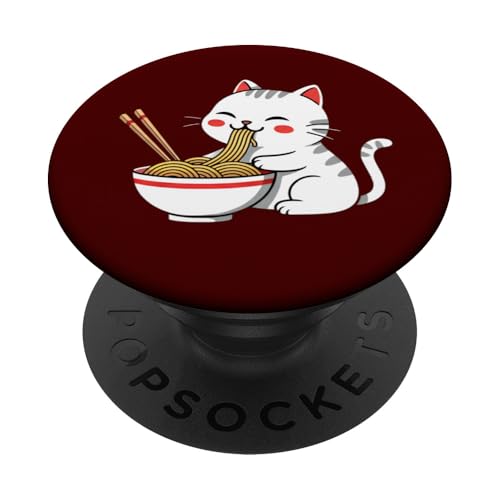 Süße lustige Katze frisst Ramen Retro Japanische Nudeln Kawaii PopSockets Klebender PopGrip von Kawaii Cat Creations