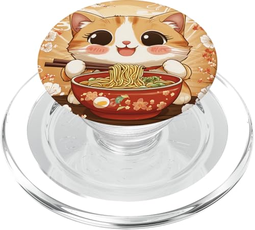 Süße lustige Katze frisst Ramen Retro Japanische Nudeln Kawaii PopSockets PopGrip für MagSafe von Kawaii Cat Creations